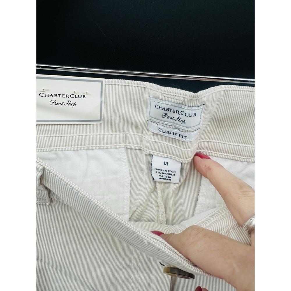 Charter Club Womens Pant Shop Sz 14 Classic Pants Beige Pinstripe Capri JJ22 - Picture 5 of 9